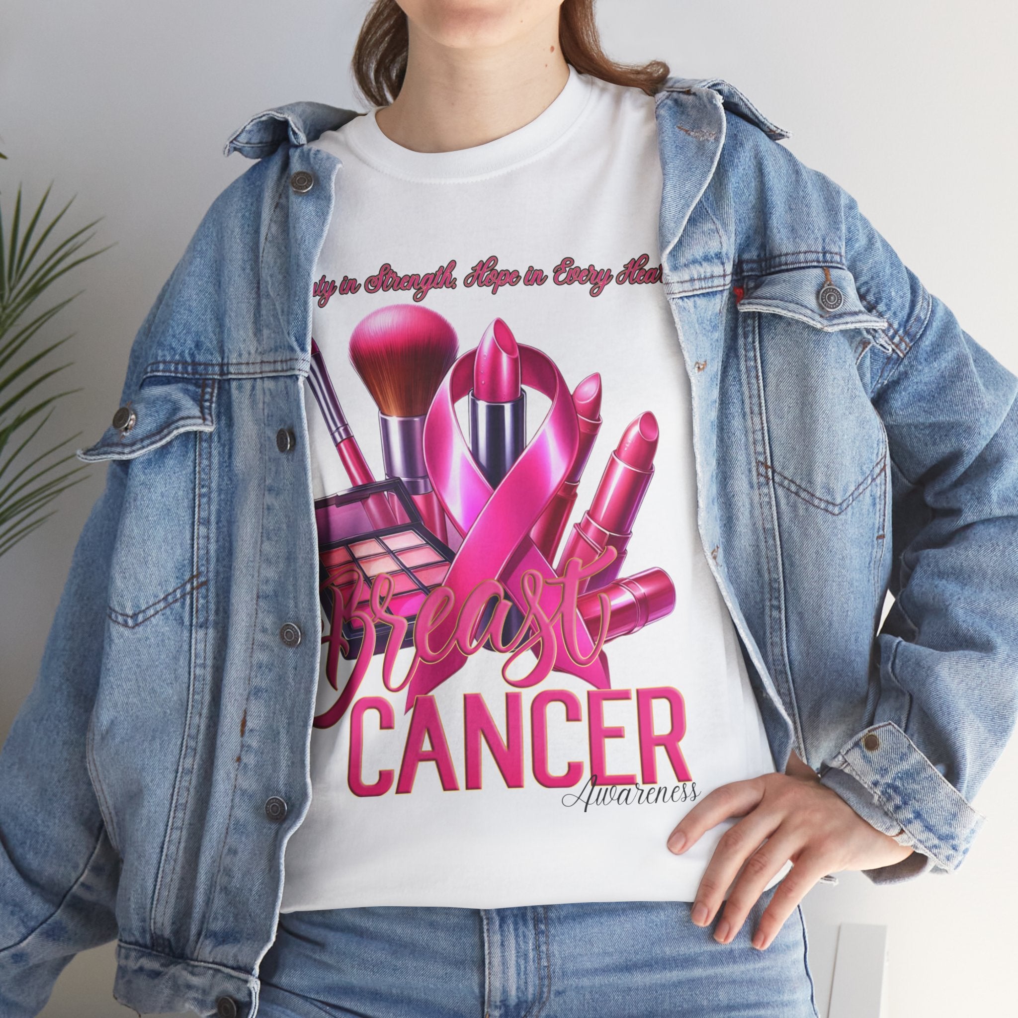 Breast Cancer Awareness T-Shirt | Beauty in Strength Slogan Tee | Pink Ribbon Support Shirt