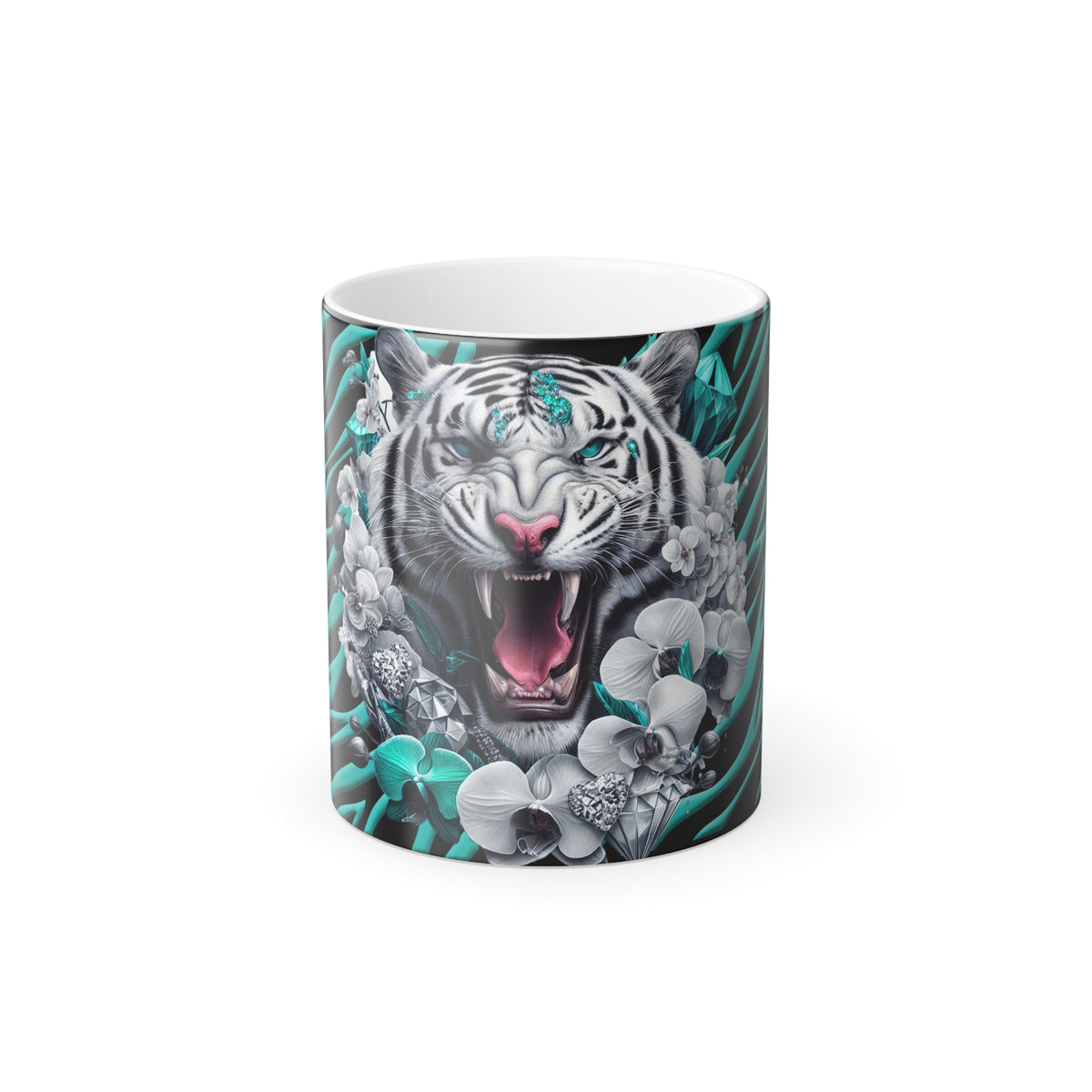 Teal Tiger and Diamond Color Morphing Mug, 11oz