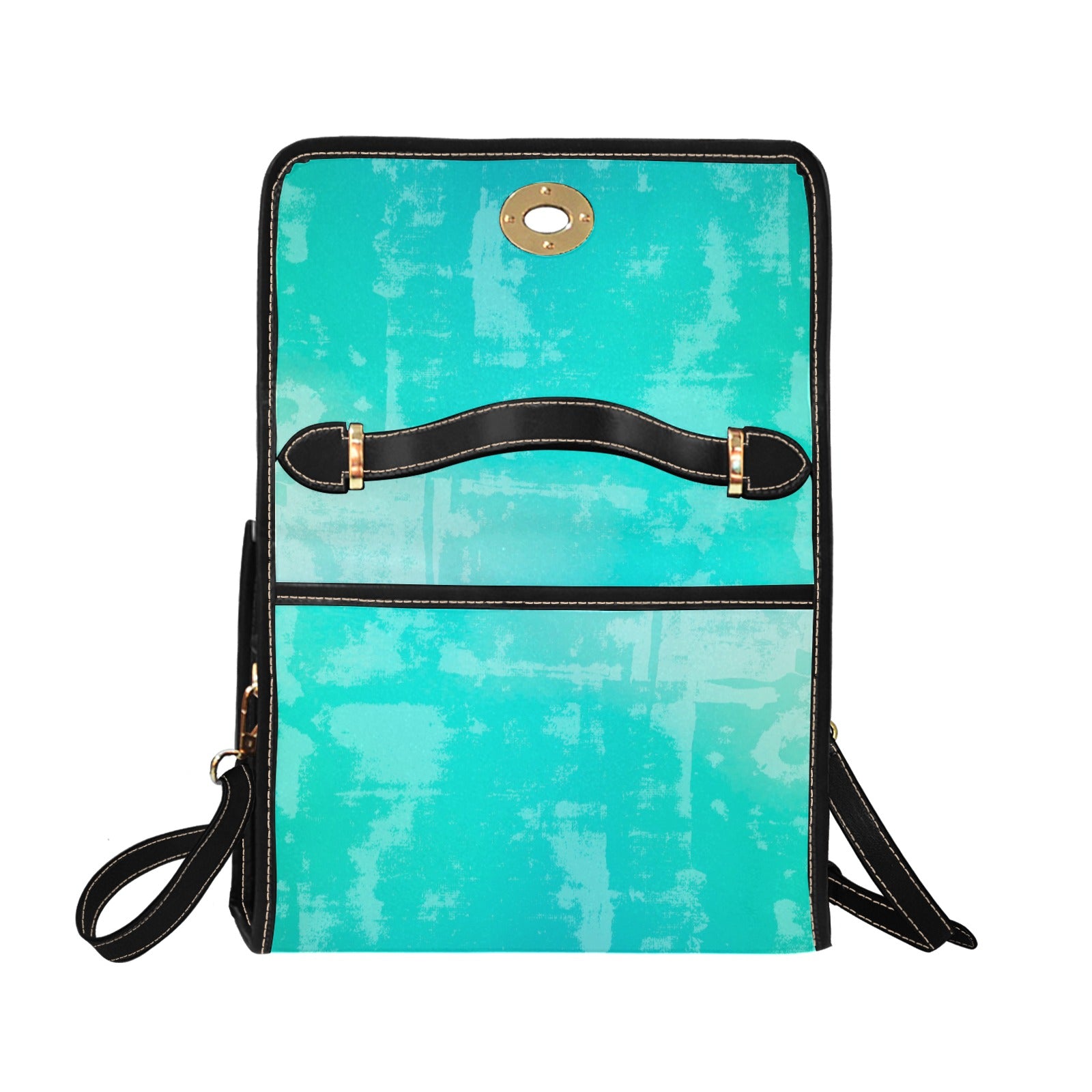 Teal Blue Baddie Waterproof Canvas Bag-Black