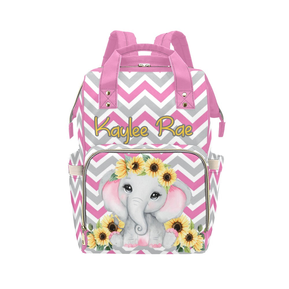 Pink Elephant and Sunflower Multi-Use Diaper Bag