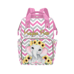 Pink Elephant and Sunflower Multi-Use Diaper Bag