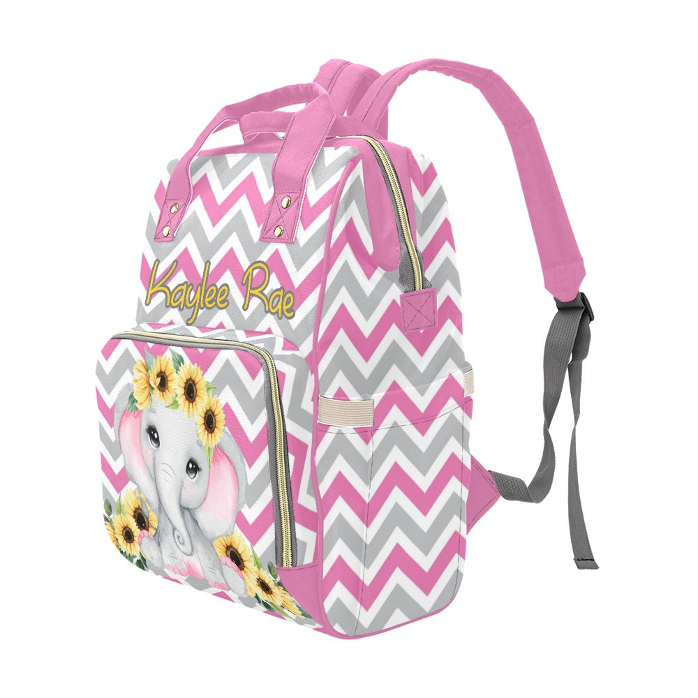 Pink Elephant and Sunflower Multi-Use Diaper Bag