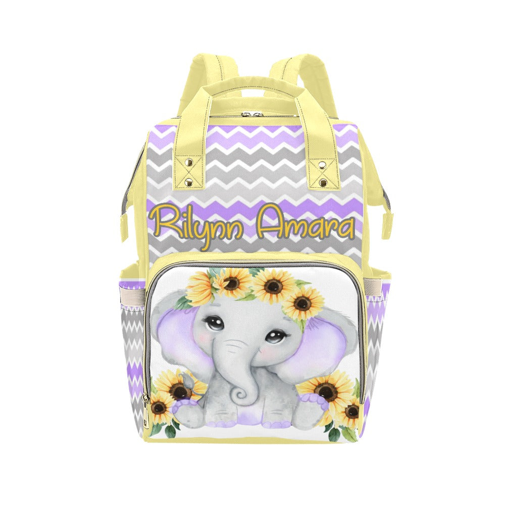 Elephant and Sunflower Multi-Use DiaperBag