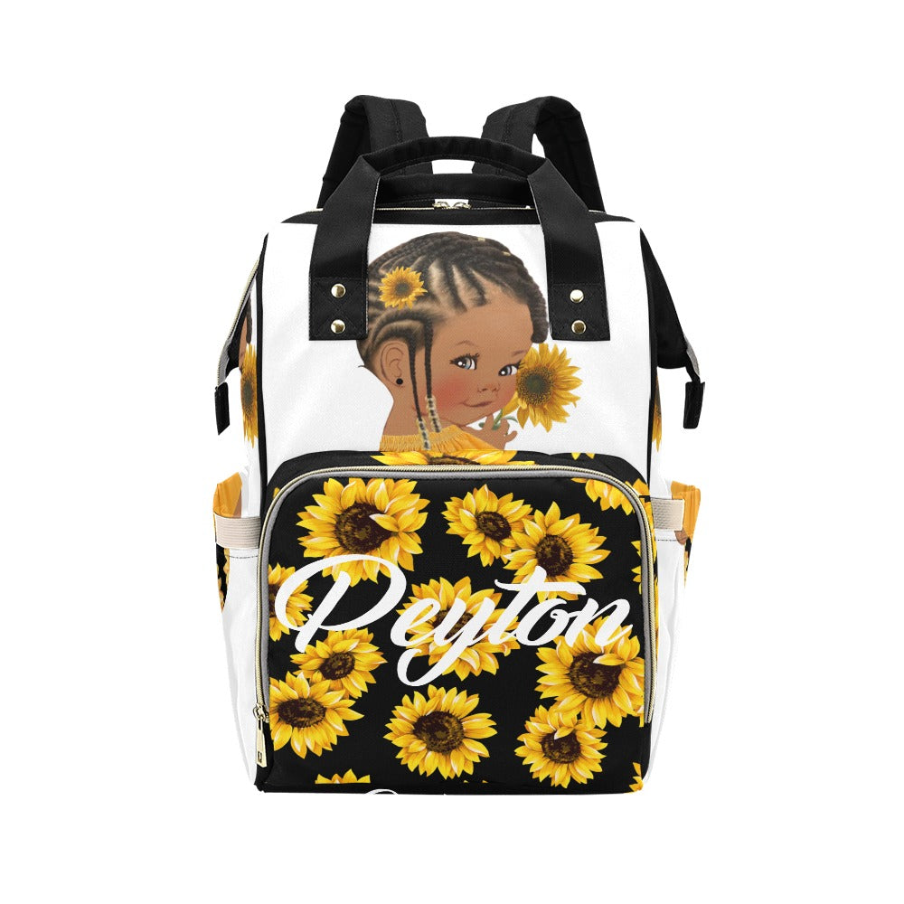 Black and White Sunflower Multi-Use Diaper Bag