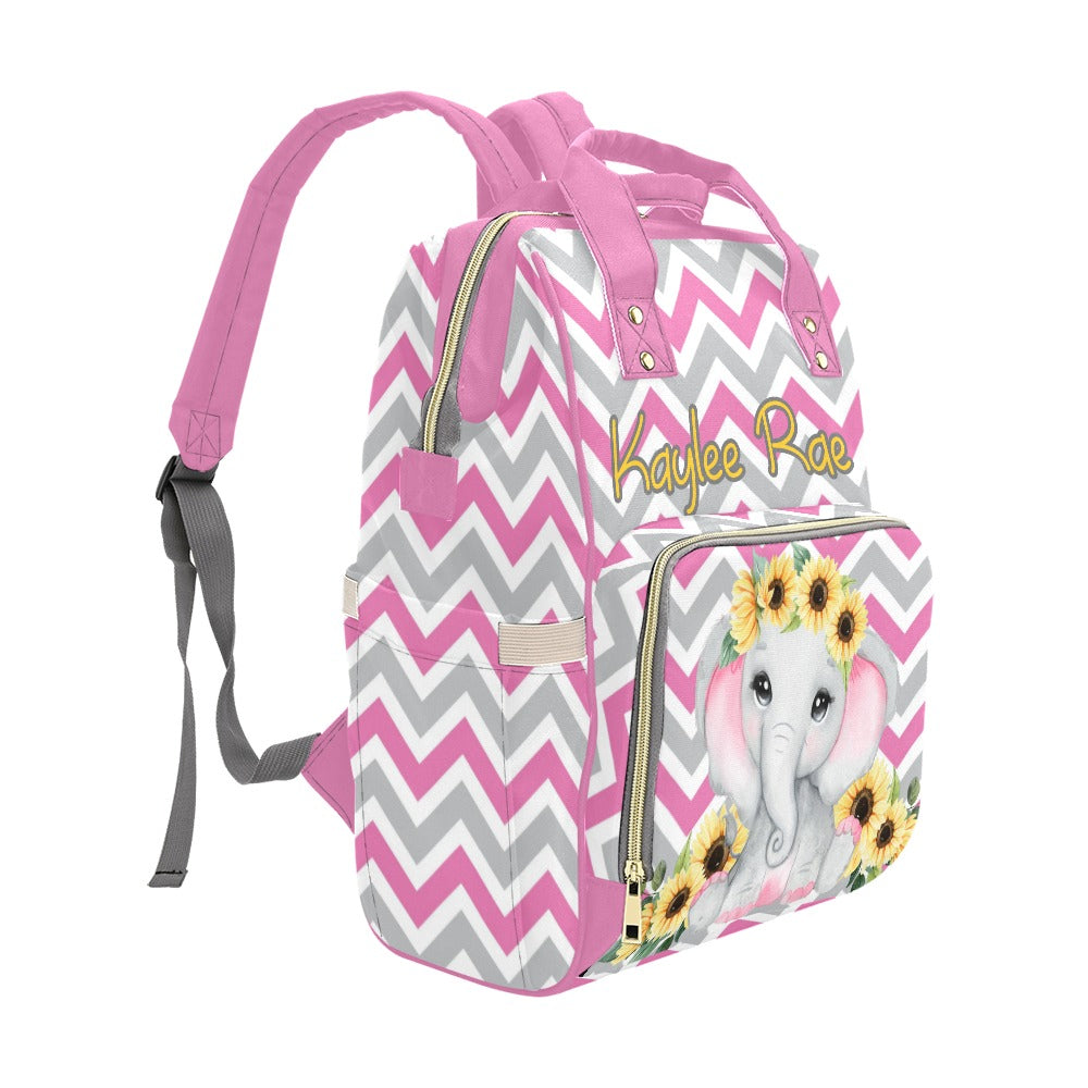 Pink Elephant and Sunflower Multi-Use Diaper Bag