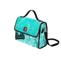 Teal Blue Baddie Waterproof Canvas Bag-Black