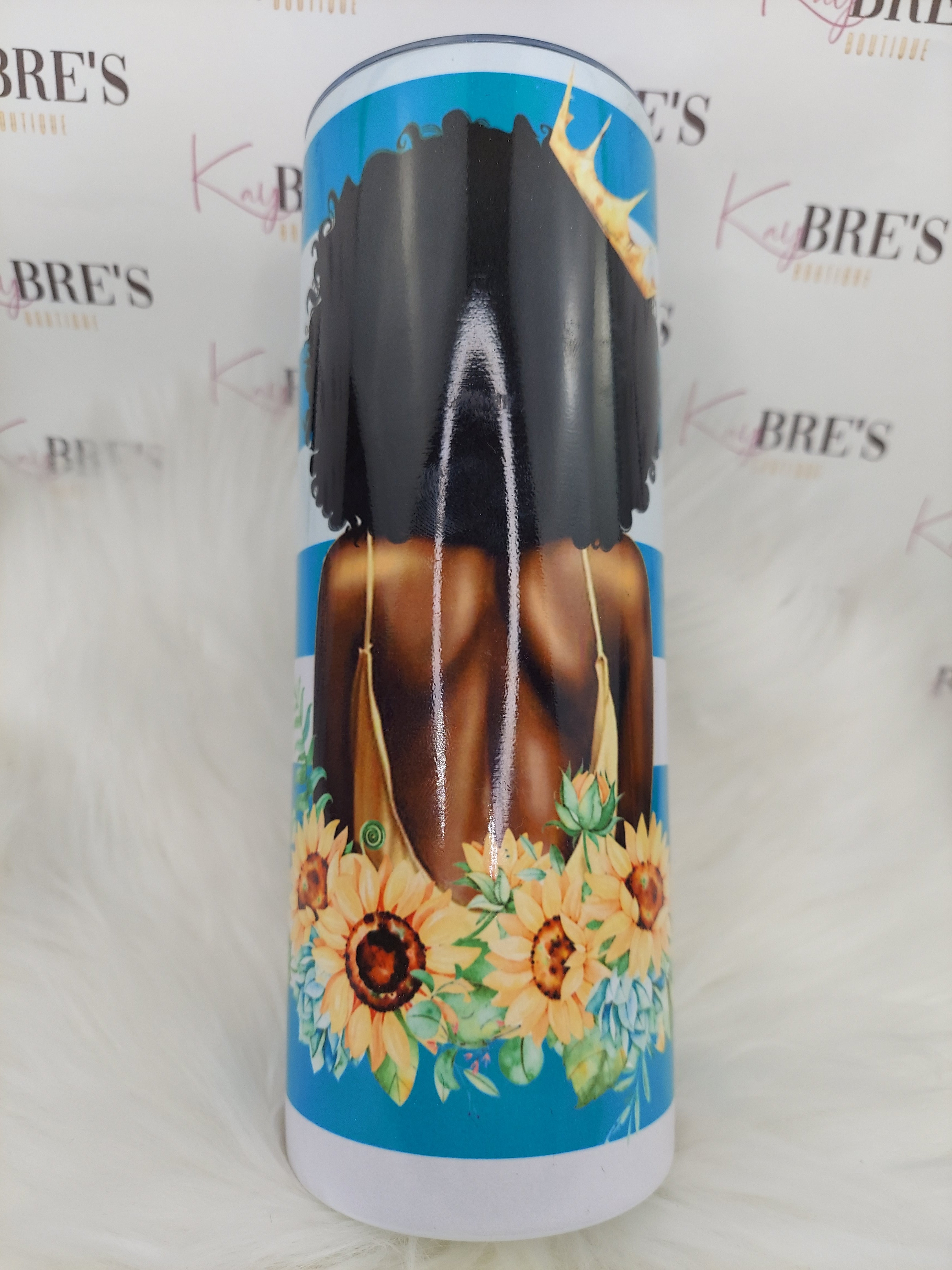 African American Afro Woman With Sunflowers Sublimation Tumbler