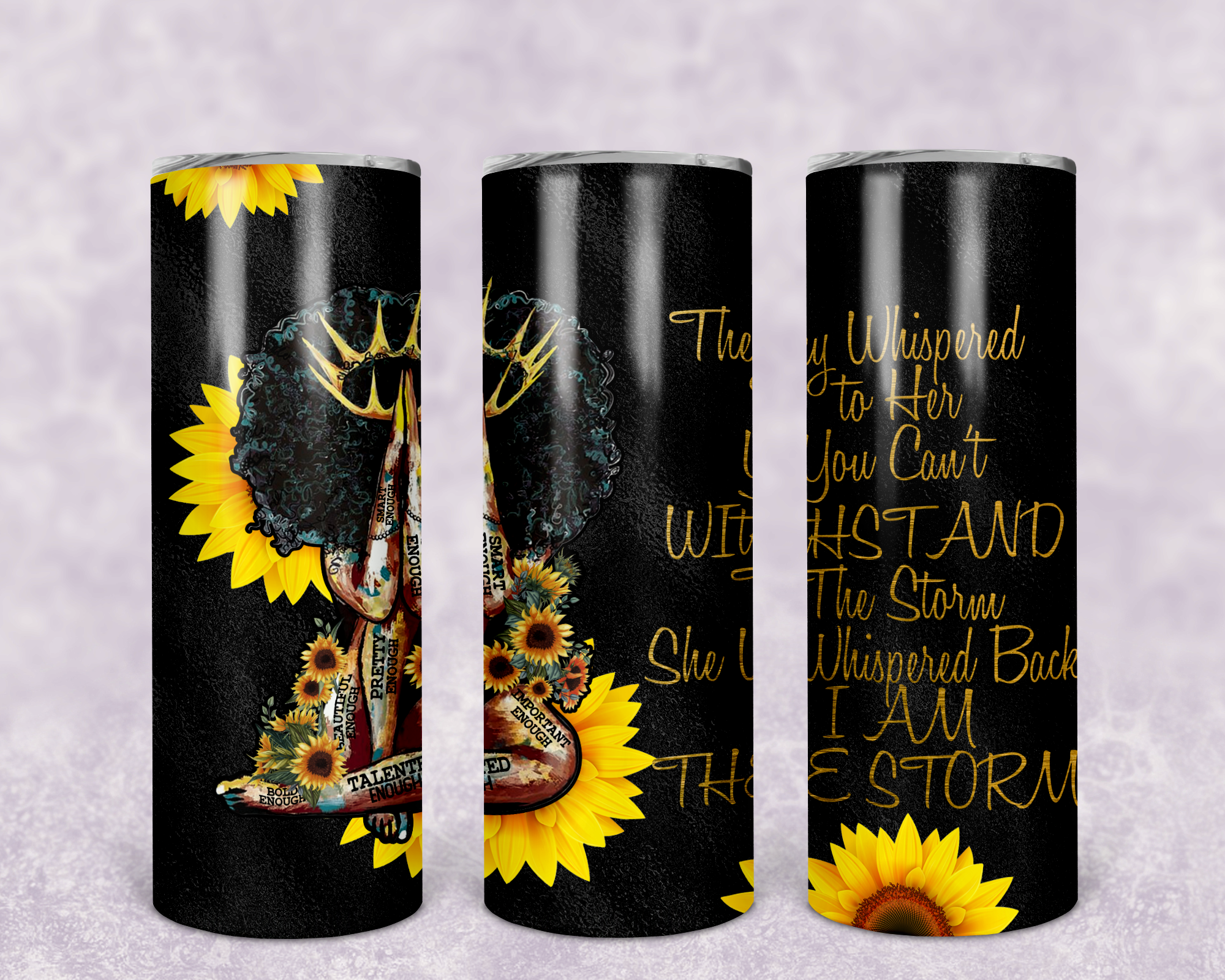 African American Sunflower Praying Woman Sublimation Tumbler