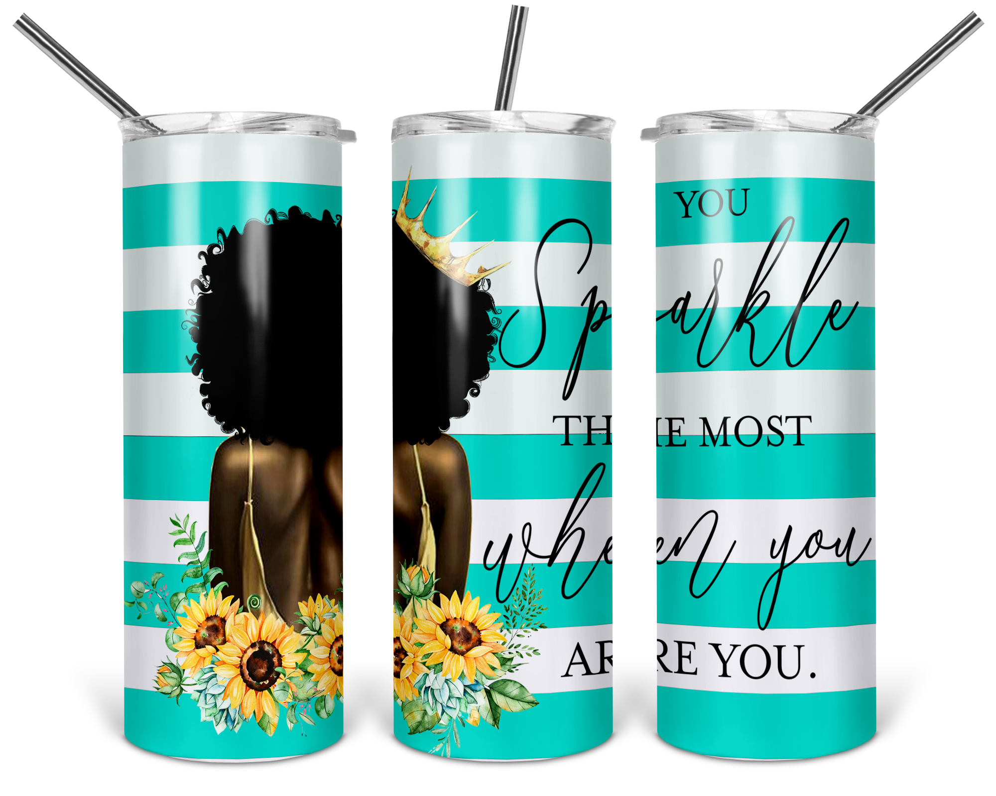 African American Afro Woman With Sunflowers Sublimation Tumbler