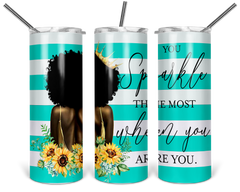 African American Afro Woman With Sunflowers Sublimation Tumbler