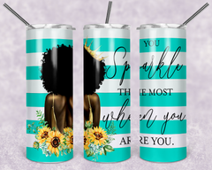 African American Afro Woman With Sunflowers Sublimation Tumbler